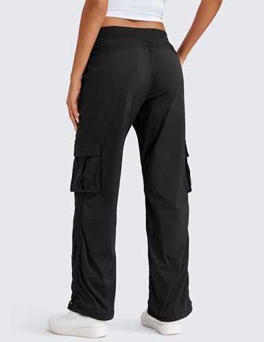 CRZ YOGA Lightweight Cargo Casual Pants for Women 30" - Ruched Straight Leg Travel Athletic Hiking Joggers - color: Black, size: Large