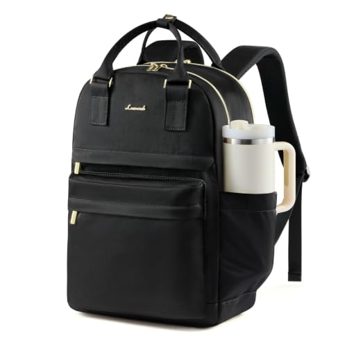LOVEVOOK Laptop Backpack for Women with Giant Tumbler Holder Pocket, 15.6 inch Laptop Computer Bag Travel Backpack Purse, Waterproof Work Nurse Teacher Bag College School - color: Black, size: 17.3 Inch-cup