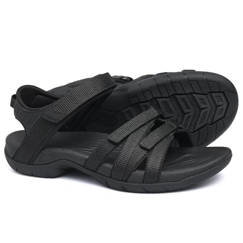 shevalues Hiking Sandals for Women Comfortable Outdoor Walking Sport Sandal with Adjustable Straps and Arch Support - color: Black, size: 9