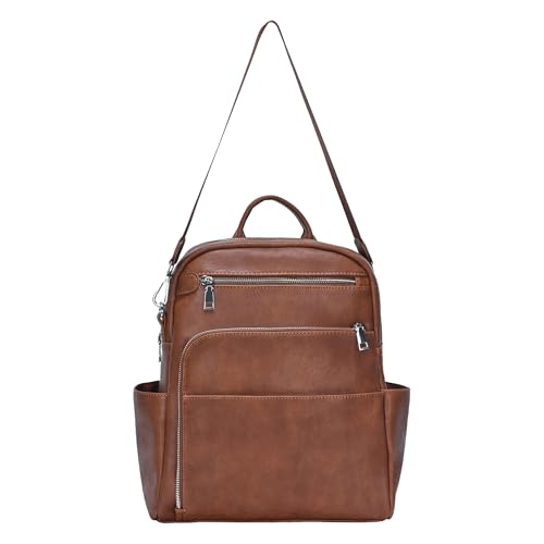 MMS Brands Antik Kraft Willa Vegan Leather Backpack (Cognac) | Convertible Backpack Purse for Women | Vegan Leather Shoulder Bag | 13" L x 4" W x 14" H - color: Cognac (Vegan Leather), size: Medium