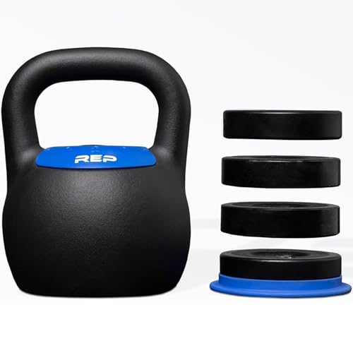 Rep Fitness Adjustable Kettlebell | Weight Set for Home Gym | Strength Training Equipment for Men & Women | Compact Steel Bell with Ergonomic Handle | 20–40 lb (9–18 kg) Variable Options - color: Blue | 24 Kg
