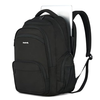 Hanke College Laptop Backpack Multi-Pocket, 18-Inch Large Travel Backpack for Men Women, Water Resistant College Bookbag for 15.6 Inch Laptop, Casual Daily Personal Item Size Airline Approved,Black