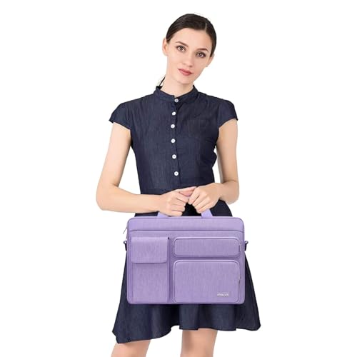 MOSISO Laptop Shoulder Bag 15.6 inch, 15-15.6 inch Computer Bag Compatible with MacBook Pro 16 inch, HP, Dell, Lenovo, Notebook with 2 Raised&1 Flapover&1 Horizontal Pocket&Handle&Belt, Purple - color: Purple, size: 16 inch