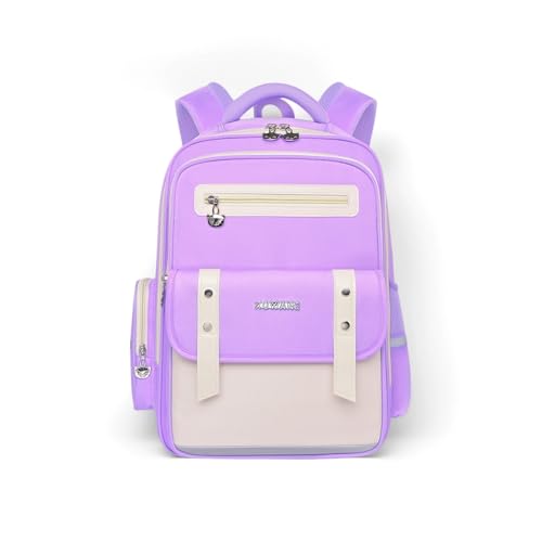 Kids Backpack for Kids, Lightweight Waterproof Purple White Backpack for School, Kindergarten Elementary School Students Boys & Girls Backpack with Safety Whistle and Includes a Detachable Waist Belt - color: Purple