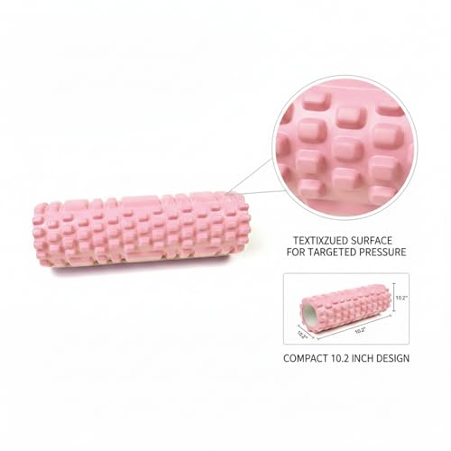 Mini Textured Foam Roller, 10 Inch Compact PVC Muscle Roller for Travel, Gym & Yoga (Pink/Blue) - color: Pink