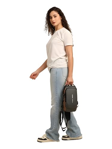 Unisex Anti-Theft Sling Bag with USB Port, Water-Resistant Crossbody Chest Backpack for Travel & Work - color: Grey & Golden