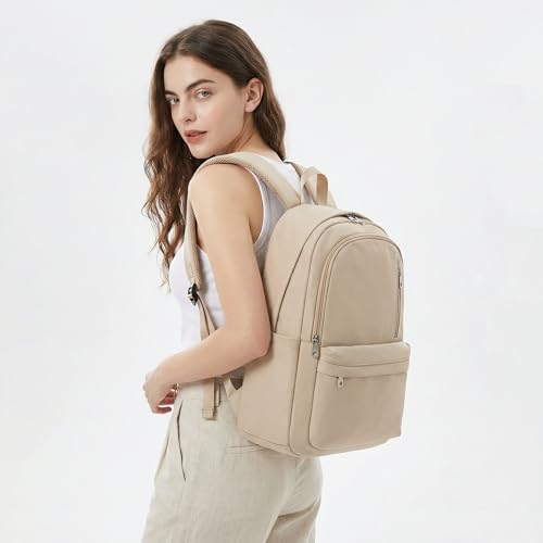 BAGOK Lightweight Nylon Backpack for Women & Men – Foldable, Large Capacity, Ideal for School, Travel & Work - color: Beige