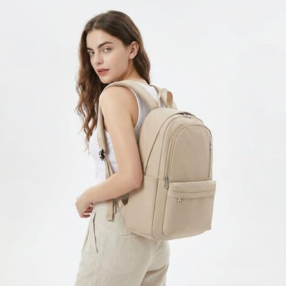 BAGOK Lightweight Nylon Backpack for Women & Men – Foldable, Large Capacity, Ideal for School, Travel & Work - color: Beige