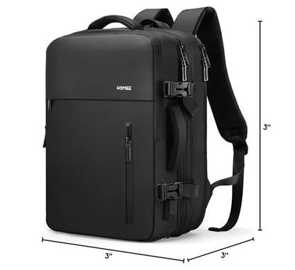 HOMIEE 40L Travel Backpack Expandable Carry on Backpack Fit 15.6 Inch Laptop with USB Charging Port for Business Weekender, TSA Approved Personal Item Bag Waterproof Luggage Suitcase - color: Black