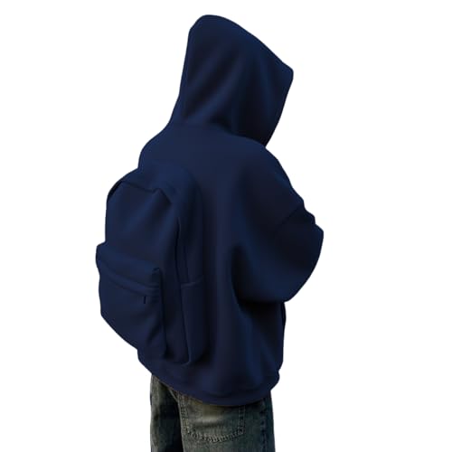 Backpack Hoodie for Men Women Zipper Cardigan Creative Hoodies Lightweight Travel Hooded Sweatshirts with Backpack - color: Navy, size: 3X-Large
