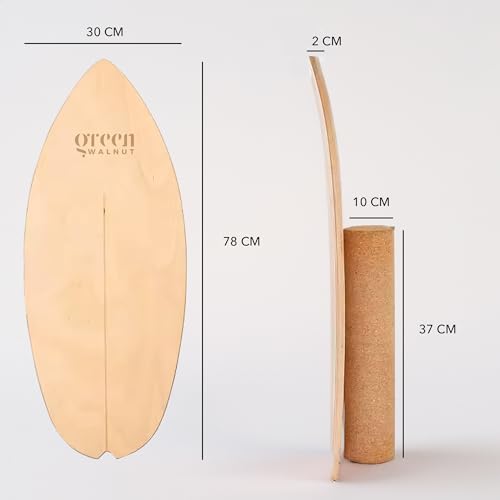 Greenwalnut Wooden Balance Board, Surf Balance Board Trainer with Roller, Wooden Exercise Balancing Stability Trainer - Non Slip Surface, Natural
