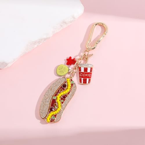 Madison Tyler Western Cowboy Boots Cherry Bow Bubble Tea Strawberry Cute Keychain | Bag Charms for Handbags Purse Charms - color: Hamburger