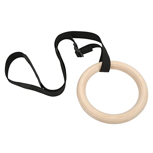 Wooden Gymnastic Rings with Adjustable Buckle Straps, Pull Up Exercise Rings, 330lbs Capacity Full Body Workout Training Rings for Home Gym, Office or Outdoor Use