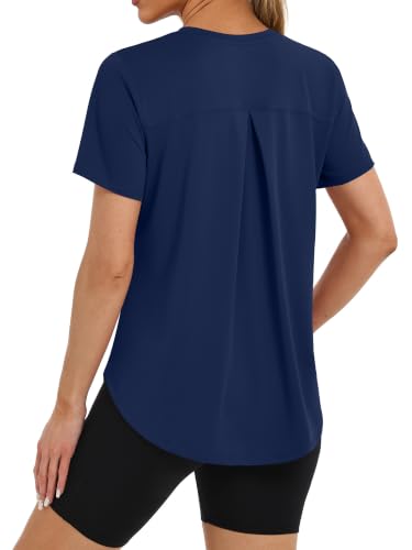 BKRIVE Workout Tops for Women UPF 50+ Quick Dry Shirts (S-3XL) | Ideal for Hiking, Yoga, Running, Gym workouts, Pilstes, Tennis & Travel. Lightweight, Breathable & Moisture wicking - color: Navy, size: Small