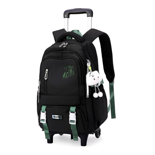 Black Rolling Backpack for Girls Boys Elementary Middle School Bags, Kids Wheeled Boys Girls Backpack with 2 Wheels, Black - color: 2 Wheels-01-black, style: 2 Wheels