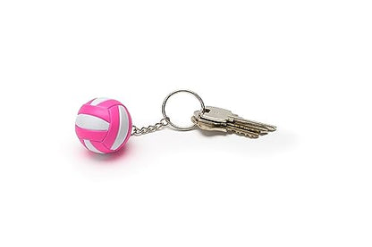 Tandem Sport Volleyball Key Chain - Mini Volleyball On Key Ring - Pink and White Volleyball Keychain for Backpacks, Gym Bags, Purses - Volleyball Themed Party Supplies - Gift for Volleyball Players - color: Pink Volleyball