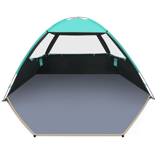 Gorich Beach Tent Sun Shelter for 3/4/6/8/10 Person with UPF 50＋ UV Protection, Lightweight & Easy Setup Beach Shade Canopy, Portable Beach Shade Tent Beach Cabana - color: Dark Shelter-Turquoise, size: 6 Person