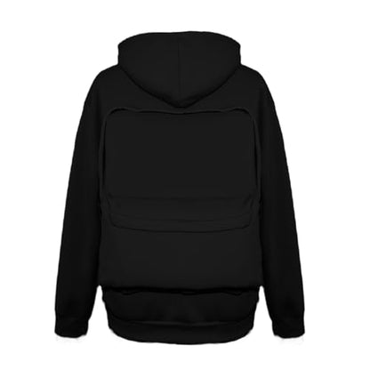 Backpack Hoodie for Men Women Zipper Cardigan Creative Hoodies Lightweight Travel Hooded Sweatshirts with Backpack - color: Black, size: X-Large