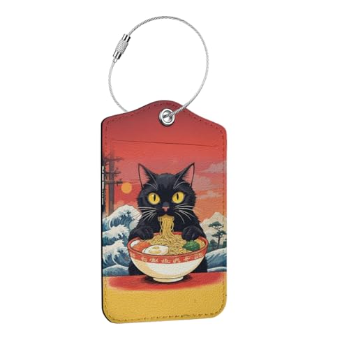 Funny Japanese Ramen Cat Luggage Tag, Suitcase Tags with Privacy Flap and Metal Loop, Luggage Tags for Suitcases, Identifiers Travel Essentials Bag Tag, Cat Lovers Gifts for Women Girls Friends - color: Multicolored 1436