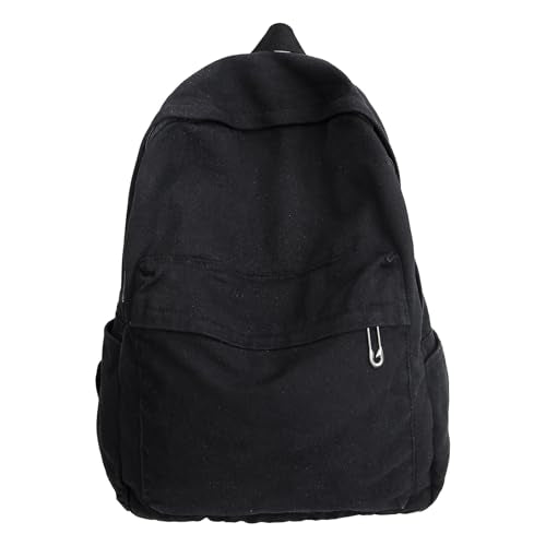 AFGWK Vintage Canvas Backpack for Women Grunge Hippie Cute Boho School Backpack Casual Y2K Aesthetic Backpack (Black) - color: Black