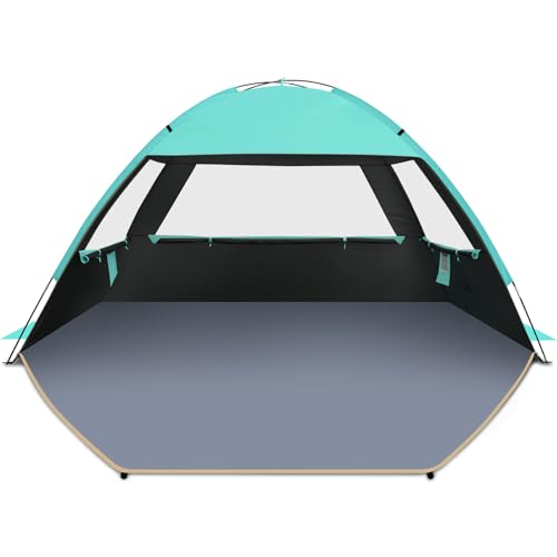 Gorich Beach Tent Sun Shelter for 3/4/6/8/10 Person with UPF 50＋ UV Protection, Lightweight & Easy Setup Beach Shade Canopy, Portable Beach Shade Tent Beach Cabana - color: Dark Shelter-Turquoise, size: 4 Person