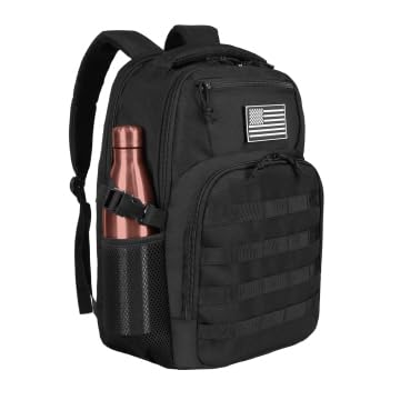 15'' Travel Laptop Backpack for Men, 25L Tactical College Backpacks with Water Pouches Both Sides, Portable Backpack for Men Women Business Work Bag Fight Approved, Small Black Backpack - color: 25l Black