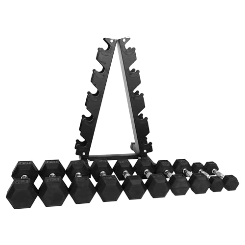 BalanceFrom Rubber Coated Hex Dumbbell Weight Set with Storage Rack, 100LB or 150LB or 200LB Set, 5-20 lbs or 5-25 lbs or 10-30 lbs Pairs - style: 150LB Set with Rack