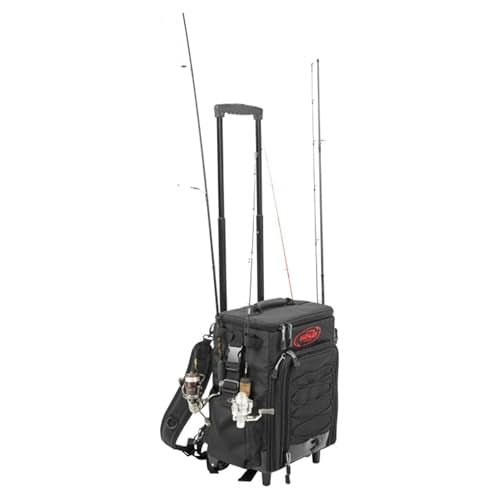 SKB Tak-Pak Backpack with Wheels, Removable Straps, and Retractable Pull Handle, Rolling Tackle Box with 4 Drawers and 5 Exterior Pockets, Black