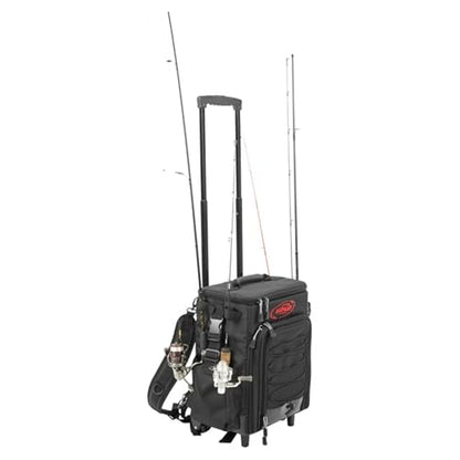 SKB Tak-Pak Backpack with Wheels, Removable Straps, and Retractable Pull Handle, Rolling Tackle Box with 4 Drawers and 5 Exterior Pockets, Black