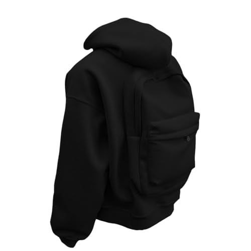 Backpack Hoodie for Men Women Zipper Cardigan Creative Hoodies Lightweight Travel Hooded Sweatshirts with Backpack - color: Black, size: X-Large