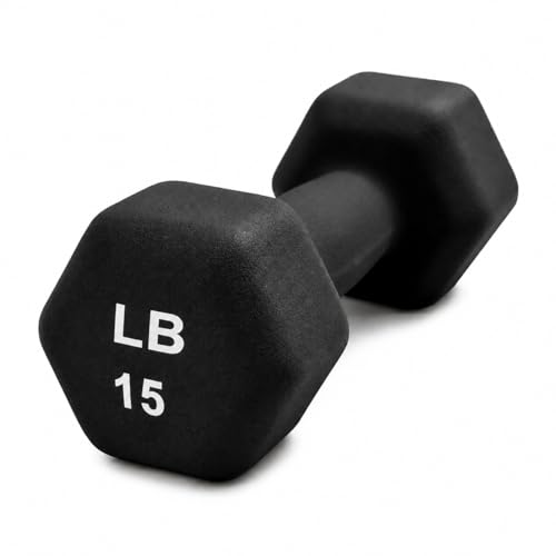 Neoprene Hexagon Dumbbells with Cast Ergo Handle (1 to 15lbs Pack of 1, 2, 4) | Durable Anti-Slip Exercise & Fitness Strength Training Free Weights for Home Gym | Black | For Men & Women - color: Black-15Lb pack of 1