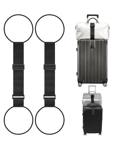 Luggage Connector Straps for Suitcase, Adjustable Travel Belt for Carry on Bag, Backpack, Accessories, Thickened Elastic Add A Bag Bungee Strap, 2 Pack - color: Black