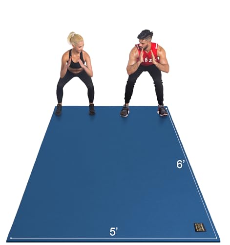 GXMMAT Large Exercise Mat 6'x4'/6'x5'/6'x6'(7mm), Thick Workout Mats for Home Gym Flooring, Extra Wide Non-Slip Durable Cardio Mat, Shoe Friendly, Perfect for Plyo, MMA, Jump Rope, Weights, Fitness - color: Navy Blue, size: 6*5 FT