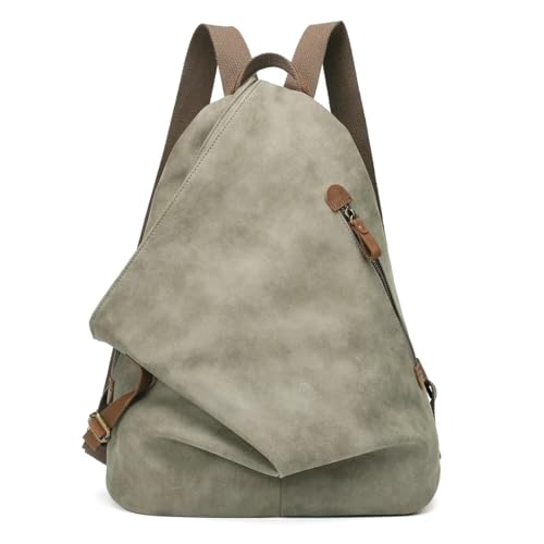 KL928 PU Leather Vintage Backpack – Large Casual Daypack Outdoor Travel Rucksack Hiking Backpacks for Men Women - color: 6882-pu-olive Green
