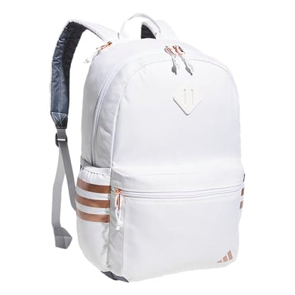 adidas Classic 3-Stripe Backpack for Laptop, School and Travel, 28L - color: White/Rose Gold/5.0
