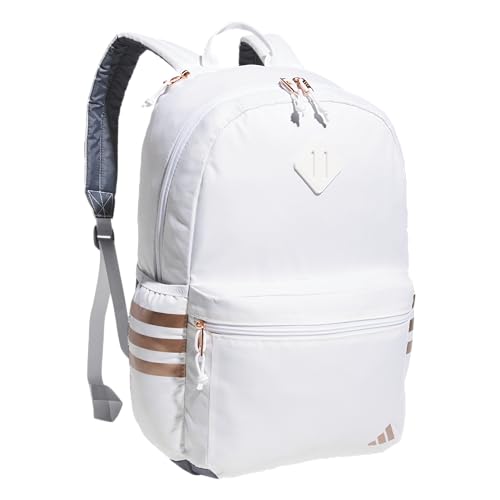 adidas Classic 3-Stripe Backpack for Laptop, School and Travel, 28L - color: White/Rose Gold/5.0