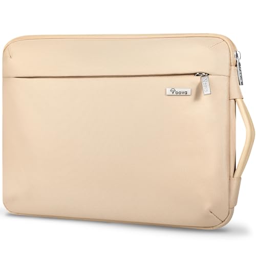 Voova Laptop Sleeve Case 13 13.6 Inch with Handle, 360°Protective Waterproof Slim Computer Bag Cover Compatible with MacBook Air 13 M1/M2/M3/M4 2020-2024, MacBook Pro 13, IPad Air/Pro 13, Beige - color: Apricot, size: 12.6-13.6 Inch