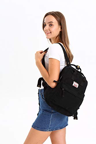 LuckyZ Small Cloth Backpacks Womens Casual Style Lightweight Canvas Backpack Book Bag Travel Daypack Handbag Purse, Black - color: Black