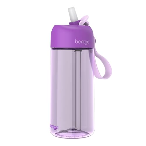 Bentgo Kids Water Bottle - Leak-Proof, Durable Tritan PFAS- & BPA-Free 15 fl oz, Kids/Toddlers Ages 3+ for School & Sports; Bite & Sip Spout, Carrying Handle, Dishwasher Safe (Purple) - color: Purple