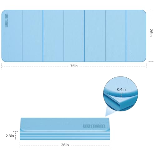 Folding Yoga Mat Extra Thick 0.4 Inch, Foldable Yoga Mat 75 x 26 Inches, TPE Exercise Mat, 7-Panel Non Slip Cushioned Fitness Mat for Yoga, Pilates, Stretching, Home Workout - color: Blue
