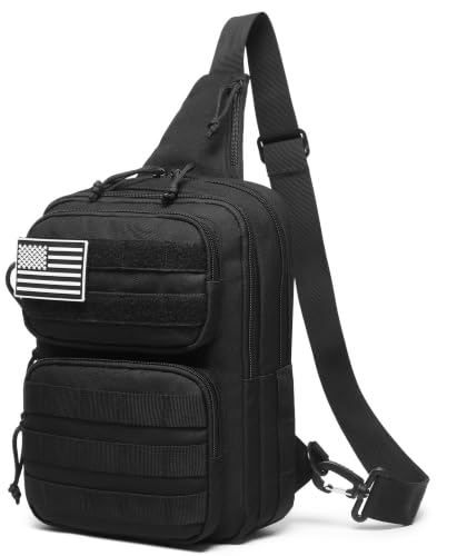 Wotony RFID Blocking Tactical Crossbody Bag for Men - Durable EDC Sling Shoulder Bag with Multi-Pocket Storage (Black, Large) - color: Black, size: Large