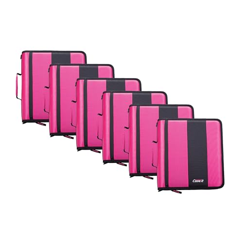 Case-it Classic Zipper Binder | 2-Inch O-Rings, 350 Sheet Capacity, Multiple Storage Pockets & Shoulder Strap | School & Office Organizer | D-251 Magenta | 6 Pack - color: Magenta, size: 6 Pack