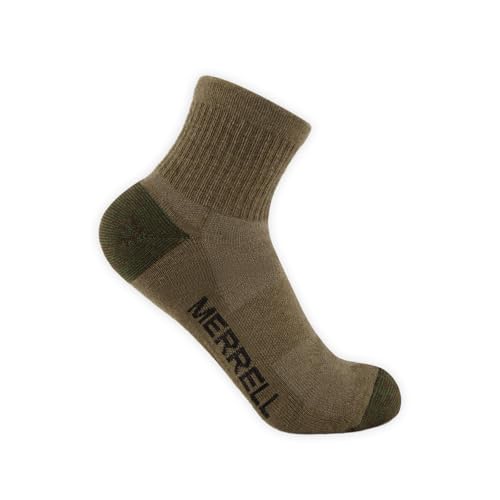 Merrell Unisex 3-pack Trekker Outdoor Ankle Socks, Mid-height Wool Blend Trail Socks Multi-pack - color: Olive, size: Medium-Large