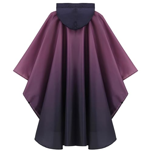 Fashion Hooded Rain Poncho Waterproof Raincoat Jacket with pocket for Women/Men/Adult - color: Gradient Purple