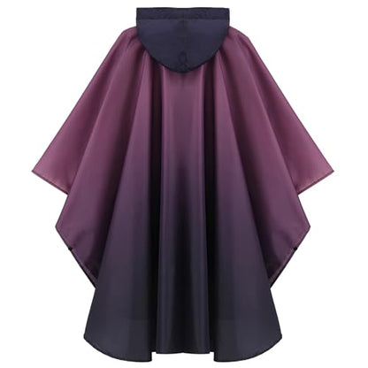Fashion Hooded Rain Poncho Waterproof Raincoat Jacket with pocket for Women/Men/Adult - color: Gradient Purple