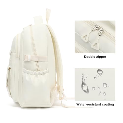 Kids High Middle School Backpack for Girls 5-12 Kawaii Travel Aesthetic Bookbag,Beige - color: Beige