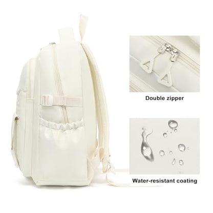 Kids High Middle School Backpack for Girls 5-12 Kawaii Travel Aesthetic Bookbag,Beige - color: Beige