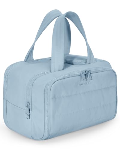 BAGSMART Travel Toiletry Bag, Crush Toiletry Bag for Women, Wide-open Puffy Toiletry Bags for Traveling, Large Travel Cosmetic Makeup Bag Organizer for Accessories,Toiletrie (Horizon Blue) - color: Horizon Blue