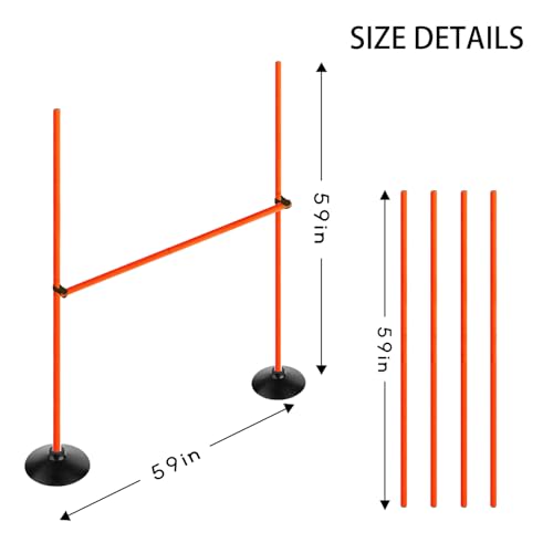 Orange Adjustable Height Agility Hurdle Set Multi-Function Soccer Trainning Pole Set Coaching Sticks with Rubber Base - color: 4.9 FT, style: Pack of 6