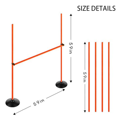 Orange Adjustable Height Agility Hurdle Set Multi-Function Soccer Trainning Pole Set Coaching Sticks with Rubber Base - color: 4.9 FT, style: Pack of 6